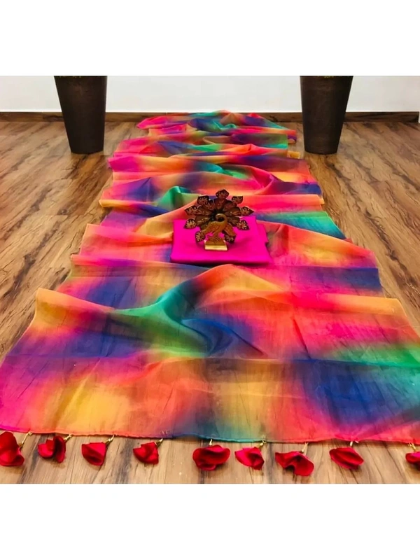 multicolored organza digital print saree - multicolour 