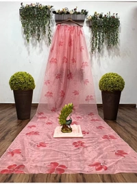 Peach organza silk printed saree - Peach