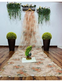 Off white organza handworked and digital printed ceremonial saree - off white
