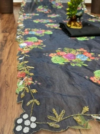 Black organza handworked and digital printed ceremonial saree - black