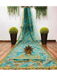 Rama organza sequence embroidered work party wear saree - Rama