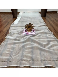 White organza silk handwork ceremonial wear saree - white