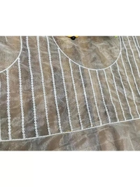 White organza silk zari embroidered and mirror work saree - white