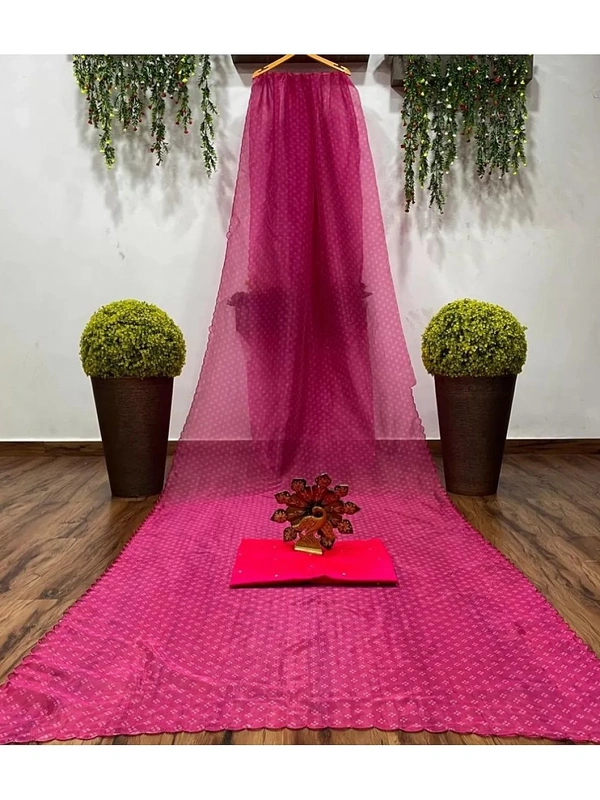 Pink organza silk digital printed work fancy saree - Pink