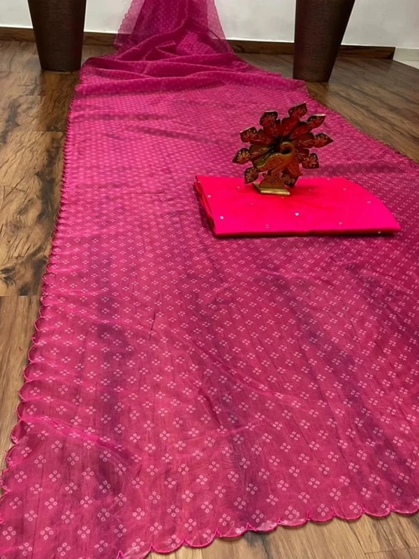 Pink organza silk digital printed work fancy saree - Pink