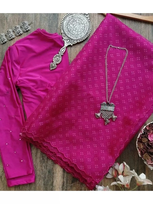Pink organza silk digital printed work fancy saree - Pink