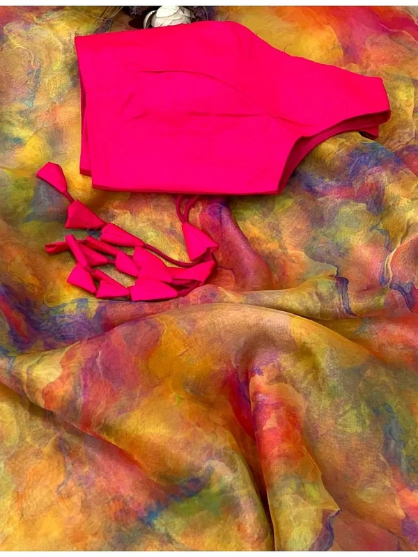 Multicolour pure soft organza silk printed saree - multicolour