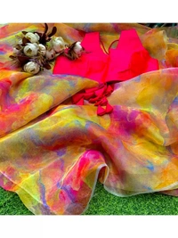 Multicolour pure soft organza silk printed saree - multicolour
