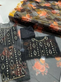 Black soft organza silk with digital flower printed work saree - Black 