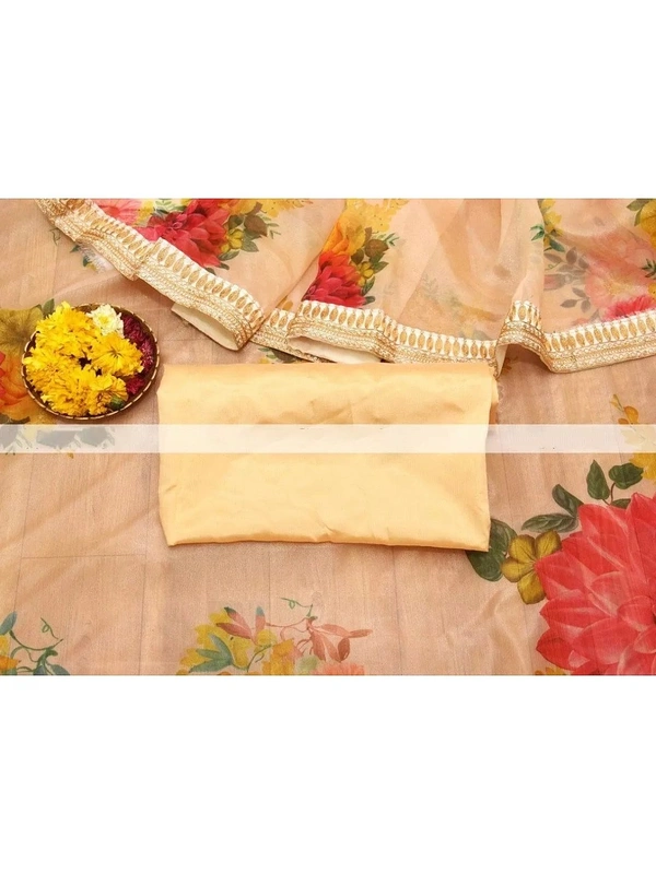 Cream organza silk digital printed saree - cream