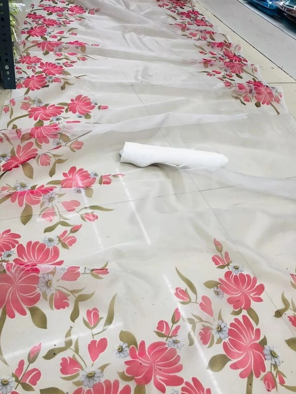 White floral printed organza saree - white