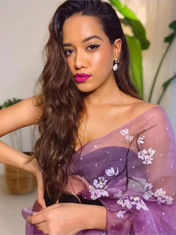 Light purple floral printed organza saree - light purple 