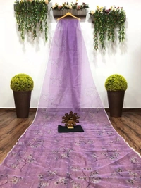 Light purple floral printed organza saree - light purple 