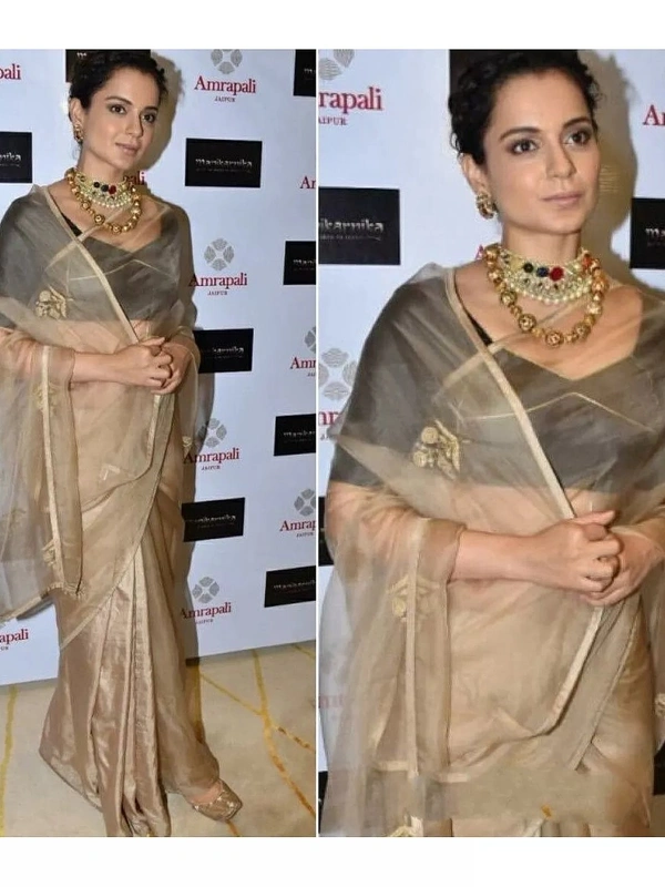 Golden heavy organza silk designer saree - golden