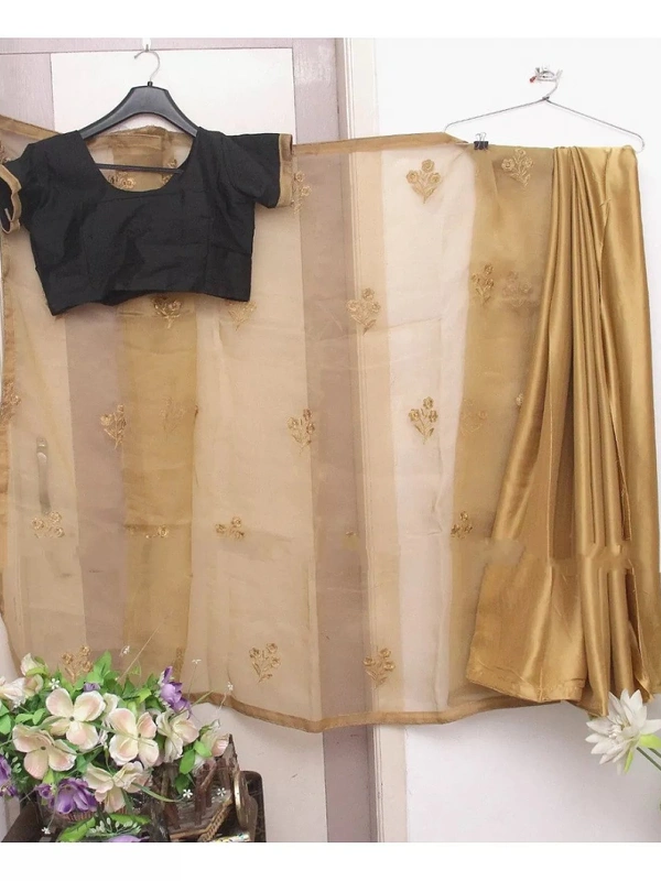 Golden heavy organza silk designer saree - golden