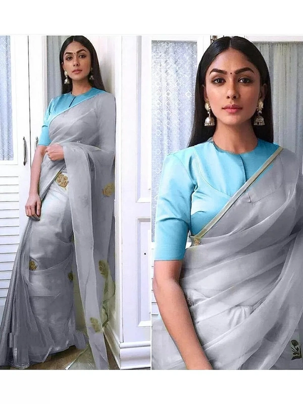Grey heavy organza silk saree - grey