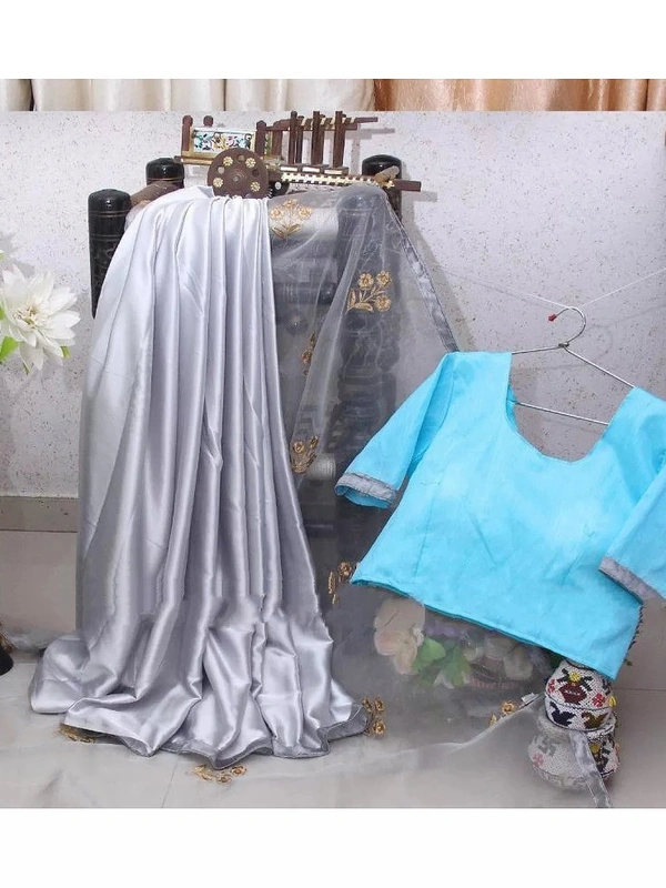 Grey heavy organza silk saree - grey