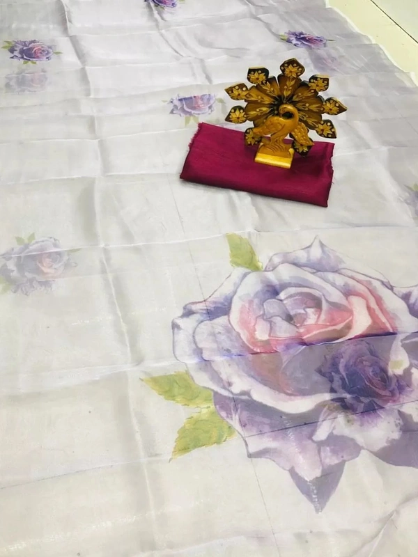 Light purple flower printed organza saree - light purple
