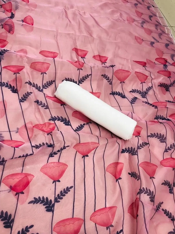 Baby pink digital printed organza saree - baby pink 