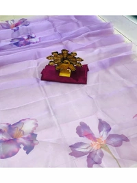 Purple flower printed organza saree - purple