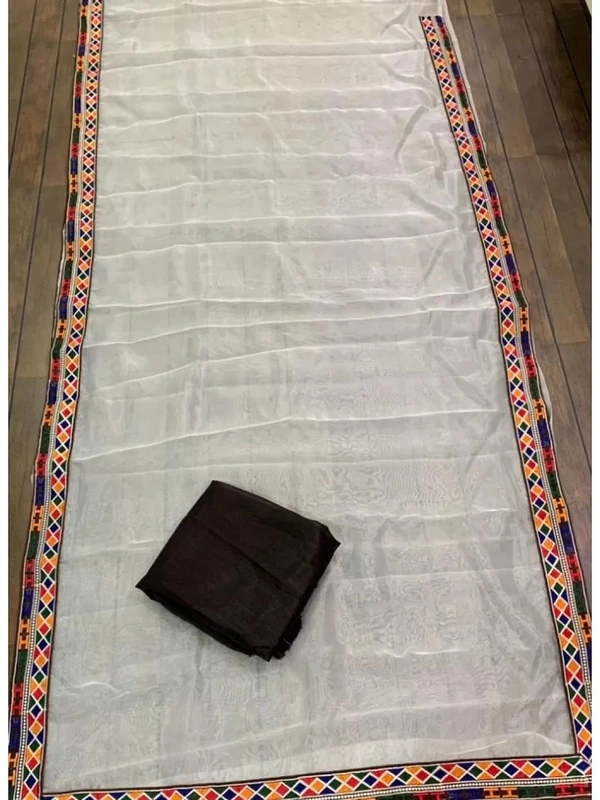 Off white heavy organza threadwork border saree - white