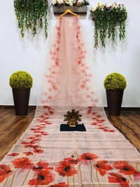 Off white floral printed organza saree - off white