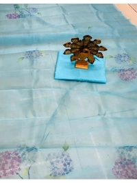 Sky blue digital printed khadi organza saree