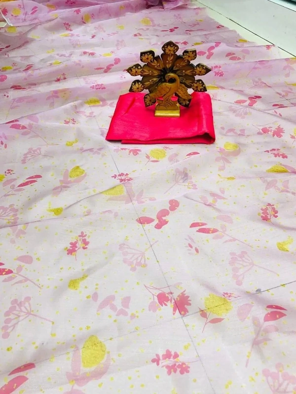 Baby pink digital printed khadi organza saree - baby pink