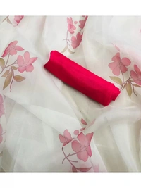 White flower printed organza saree