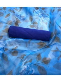 Sky blue flower printed organza saree