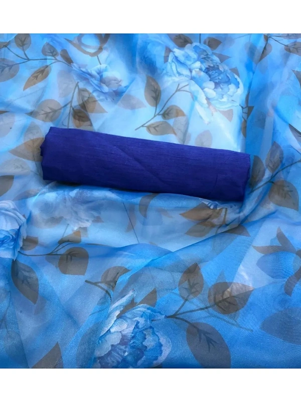 Sky blue flower printed organza saree