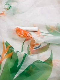 White flower printed organza saree