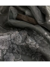 Black flower printed organza saree