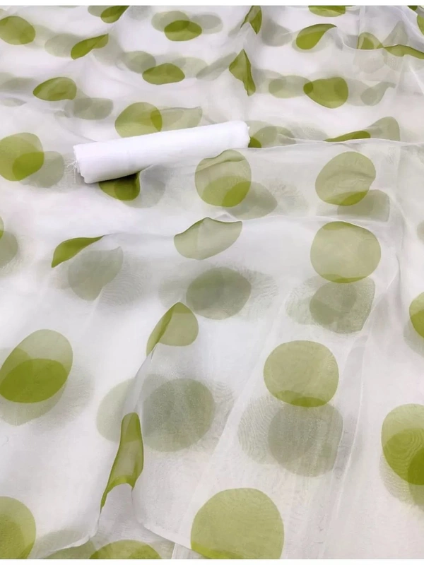 White green dot printed organza saree