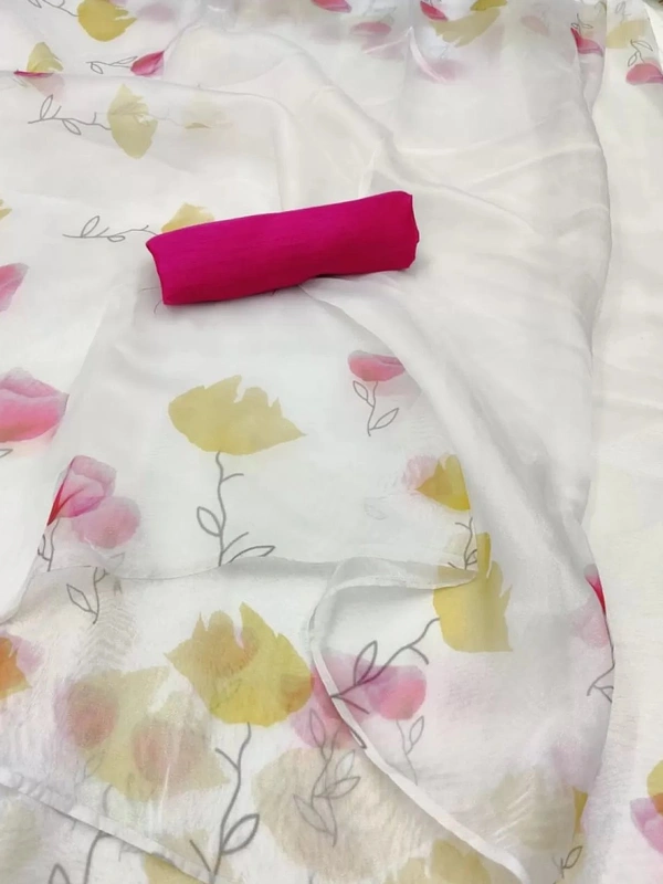 White floral printed organza saree