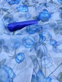 Sky blue floral printed organza saree