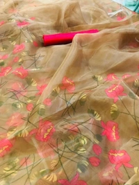 Brown floral printed organza saree