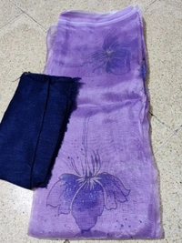 Purple floral printed organza saree