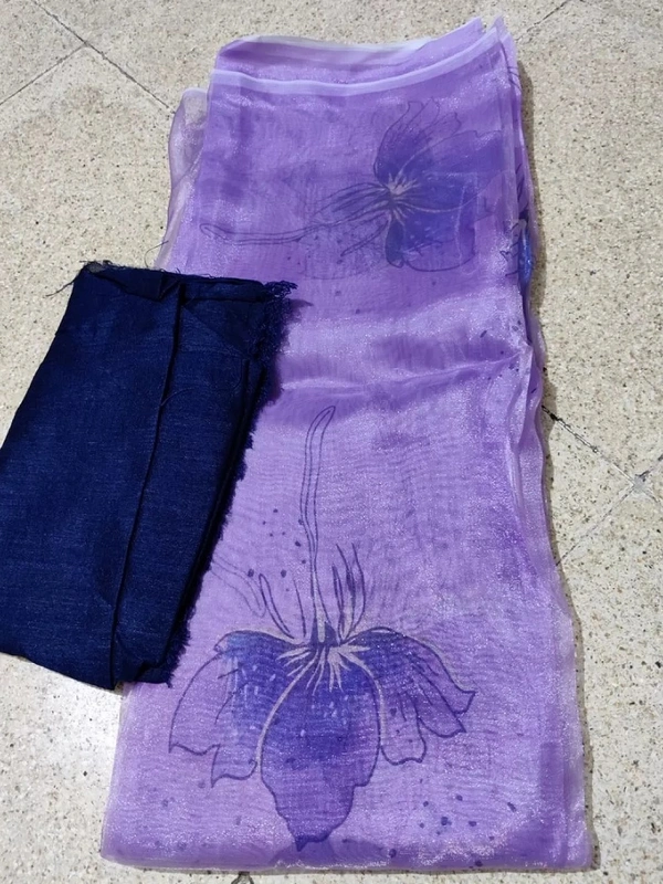 Purple floral printed organza saree