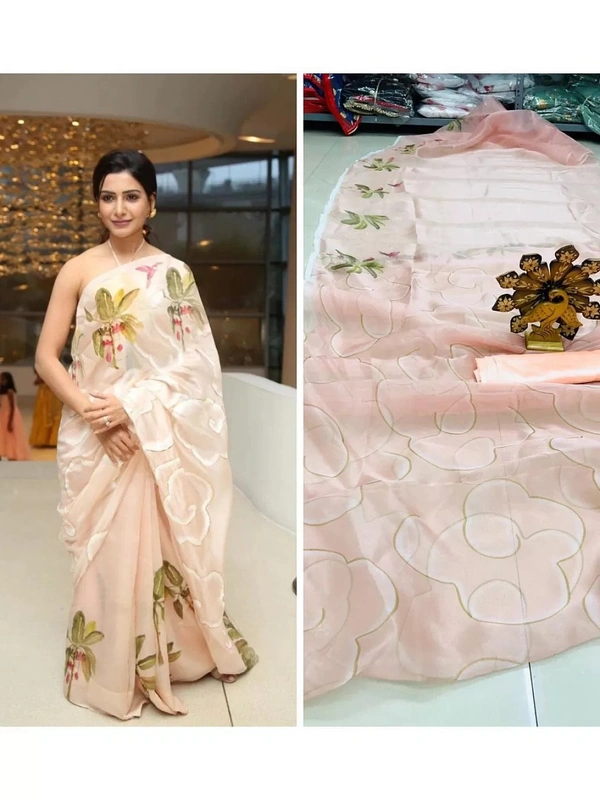 peach organza digital printed saree