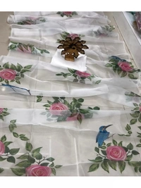white yellow skyblue Floral printed organza saree
