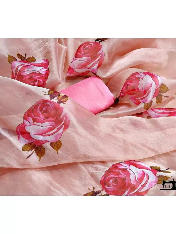 Peach moss organza floral printed saree