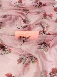 Dusty rose pink organza silk floral printed saree