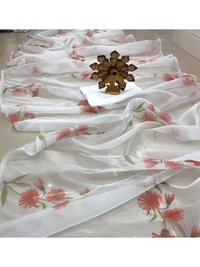 white organza silk red floral printed saree