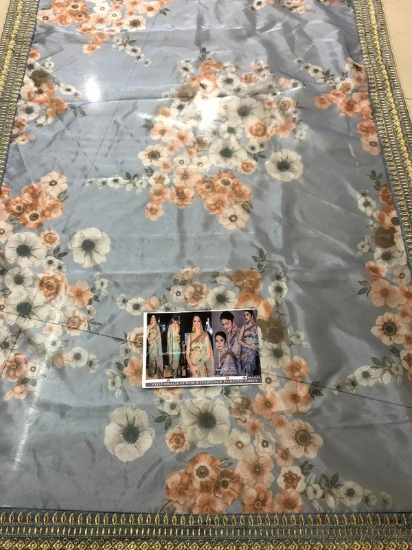 Sea green organza silk floral digital printed ceremonial saree