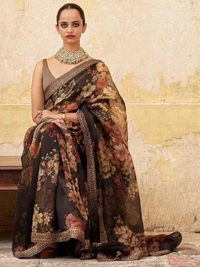 Sea green organza silk floral digital printed ceremonial saree