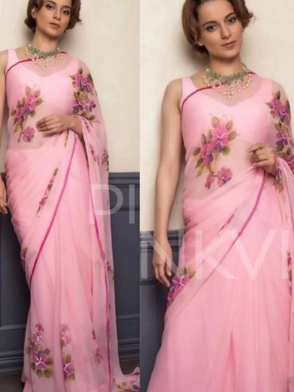 Baby pink orgenza digital printed casual wear bollywood style saree