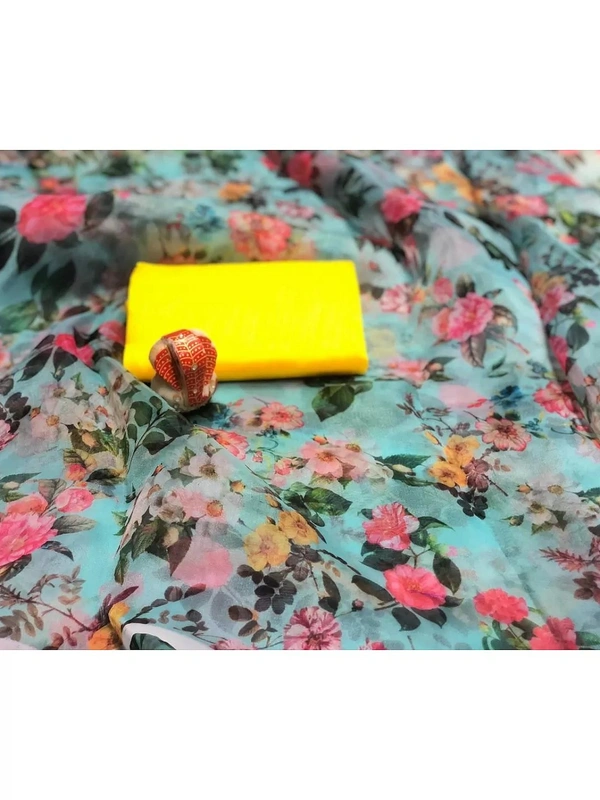 sky orgenza floral digital printed stylist casual wear saree