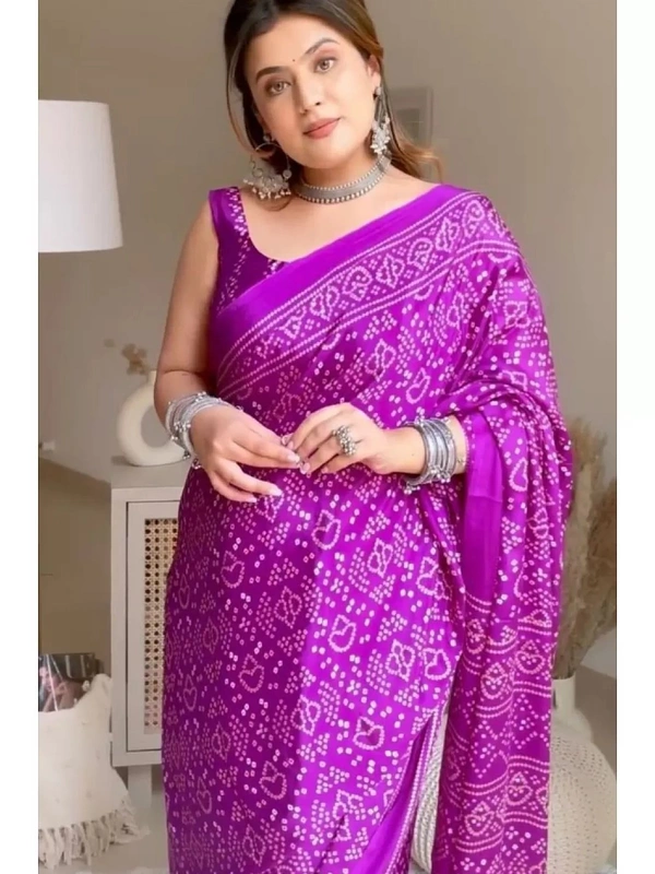 Purple chinon silk bandhani print saree