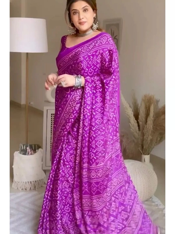 Purple chinon silk bandhani print saree